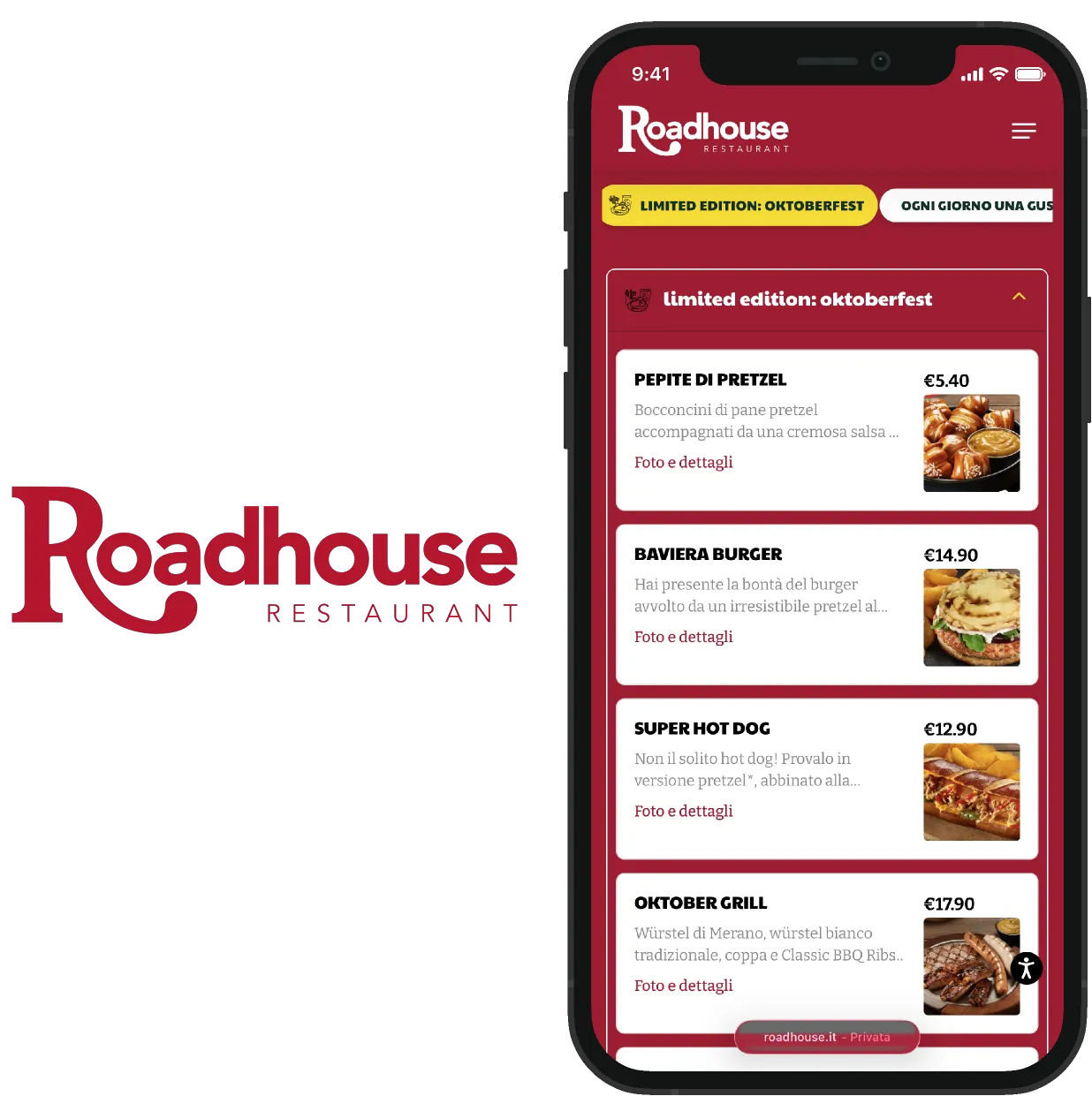 Menù digitale realizzato per Roadhouse Restaurant